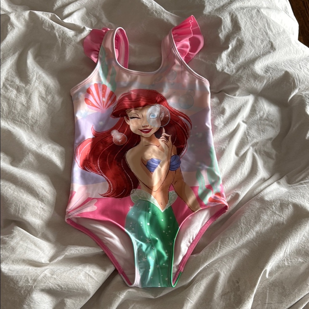 H&M Disney Ariel Little Mermaid Swimsuit with Ruffle Sleeves One piece size 6x/7